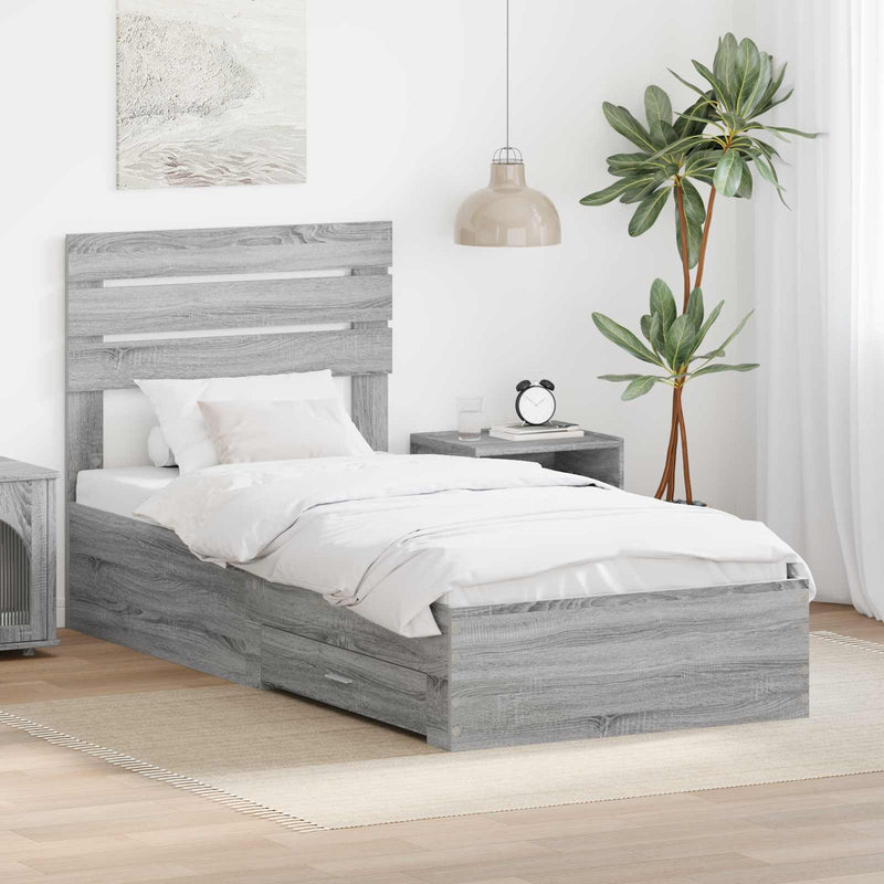 Cadru de pat cu sertar Gri Sonoma 100 x 200 cm Lemn prelucrat