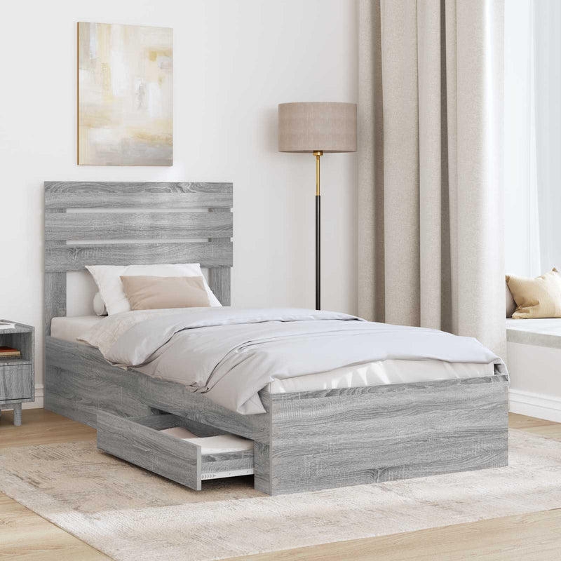 Cadru de pat cu sertar Gri Sonoma 90 x 190 cm Lemn prelucrat