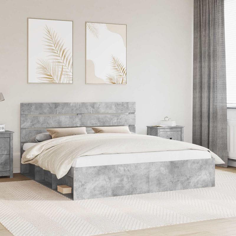 Cadru de pat cu headboard Beton 180 x 200 cm Lemn de pin masiv