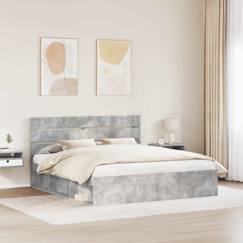 Cadru de pat cu headboard Beton 180 x 200 cm Lemn de pin masiv