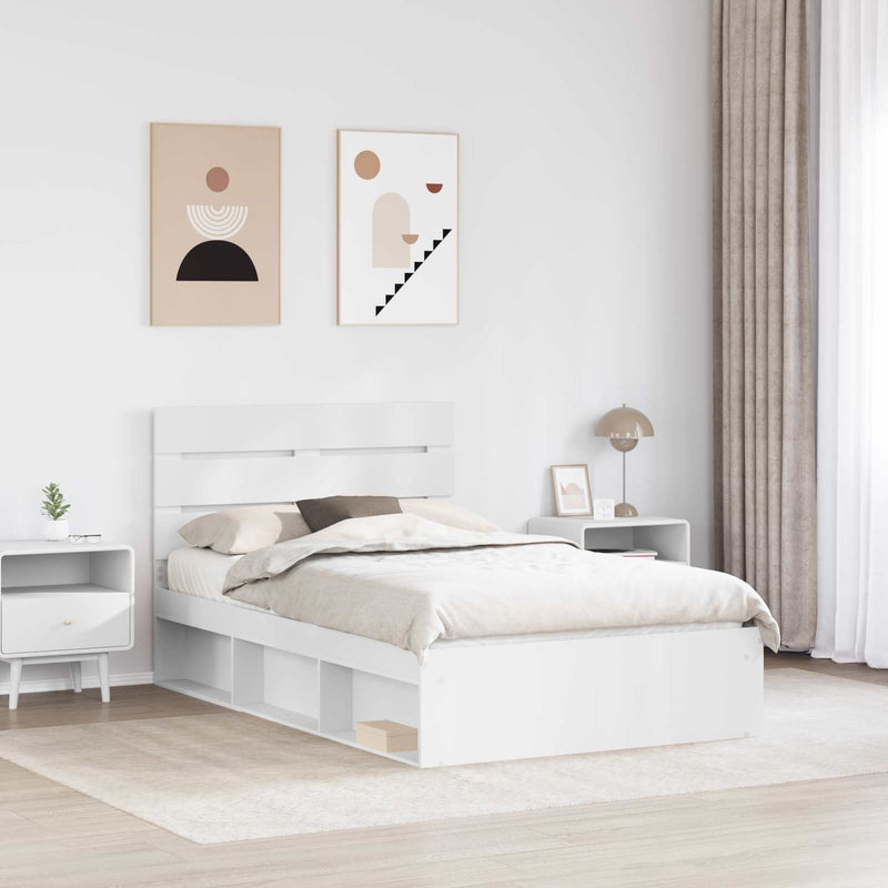 Cadru de pat cu headboard Alb 120 x 190 cm Lemn de pin masiv