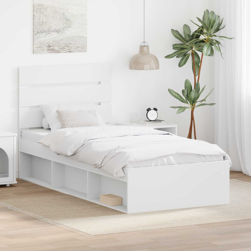 Cadru de pat cu headboard Alb 100 x 200 cm Lemn de pin masiv