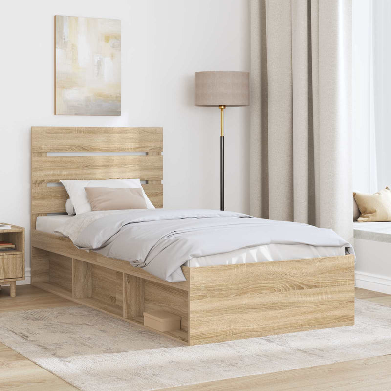 Cadru de pat cu headboard Sonoma 100 x 200 cm Lemn de pin masiv
