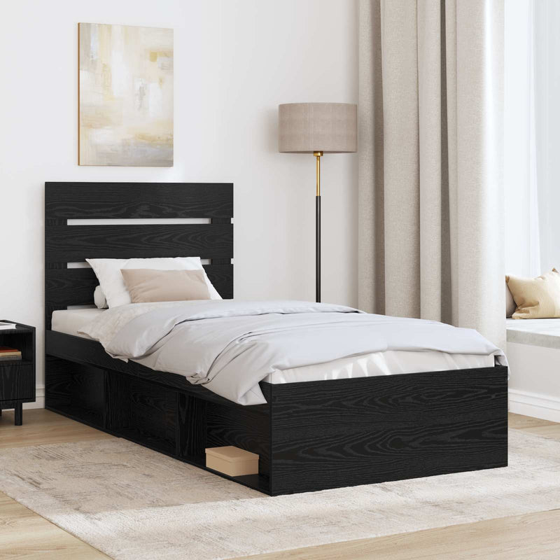 Cadru de pat cu headboard Negru 90 x 200 cm Lemn de pin masiv