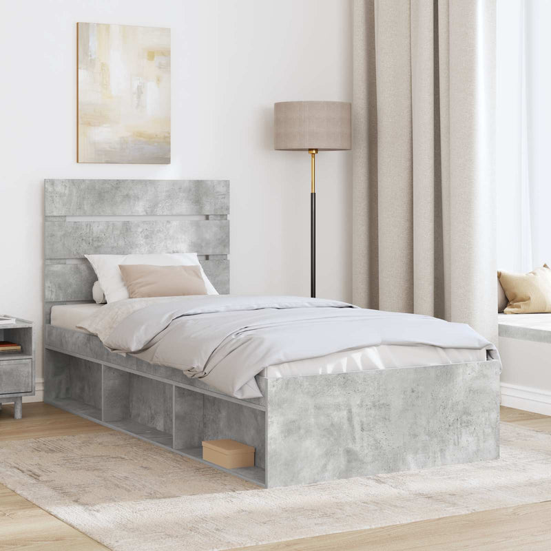 Cadru de pat Gri Concret 90 x 190 cm Lemn de pin masiv