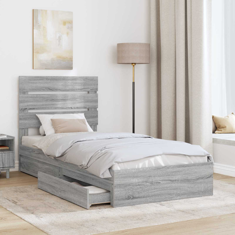 Pat cu storage cu sertar Gri Sonoma 90 x 200 cm Lemn prelucrat