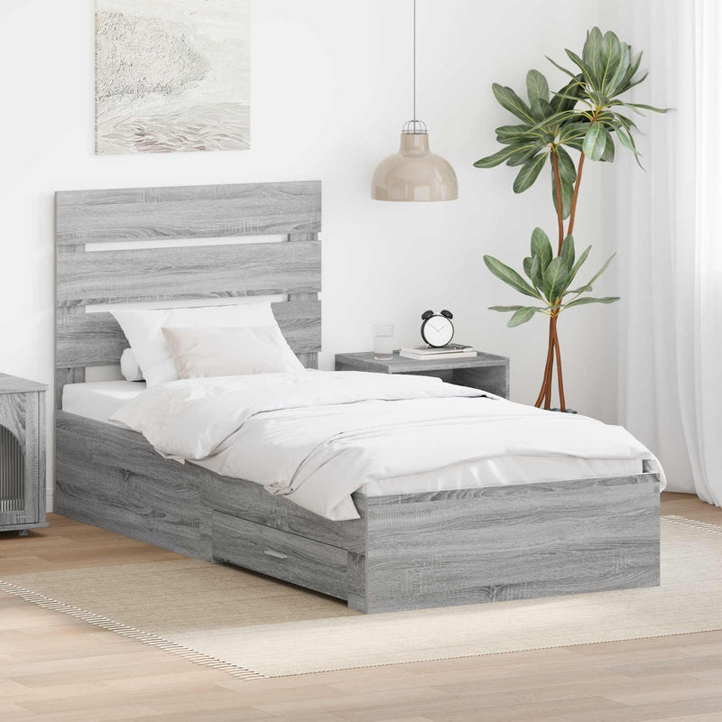 Cadru de pat cu sertar Gri Sonoma 90 x 200 cm Lemn prelucrat