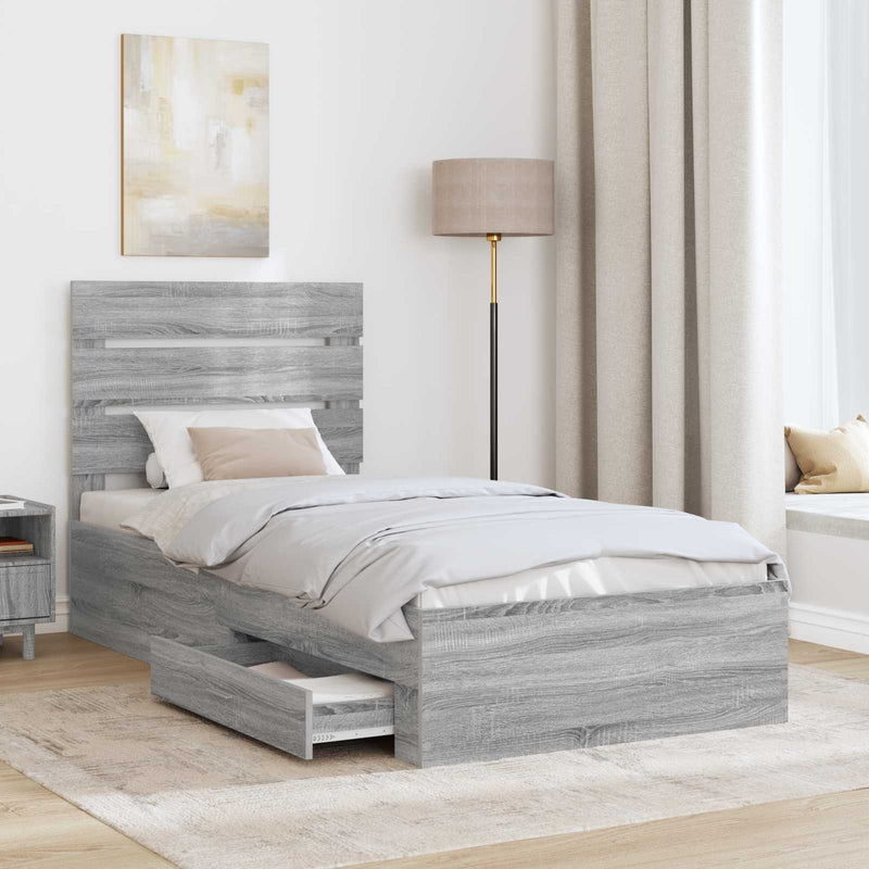 Cadru de pat cu sertar Gri Sonoma 90 x 200 cm Lemn prelucrat
