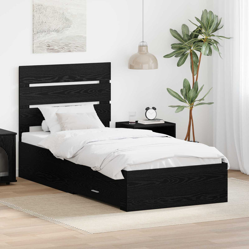 Cadru de pat cu sertar Stejar Negru 90 x 190 cm Lemn prelucrat