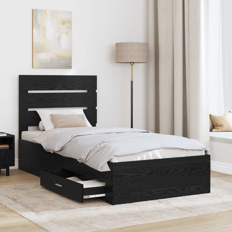Cadru de pat cu sertar Stejar Negru 90 x 190 cm Lemn prelucrat
