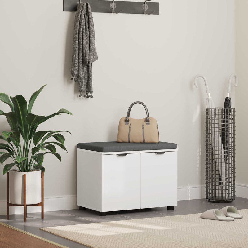 Bancă pentru hol cu pernă cu raft cu ușă Alb 60 x 38 x 46 cm