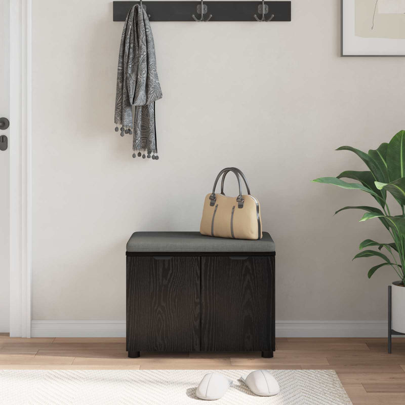 Bancă pentru hol cu pernă cu raft Stejar Negru 60 x 38 x 46 cm