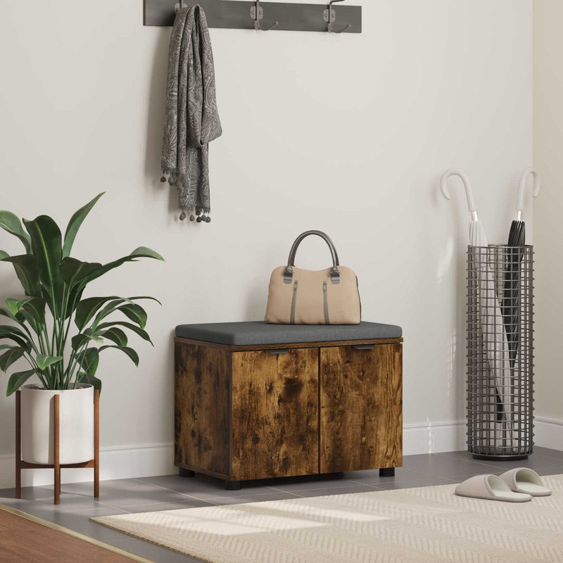 Bancă pentru hol cu pernă cu raft Stejar Afumat 60 x 38 x 46 cm