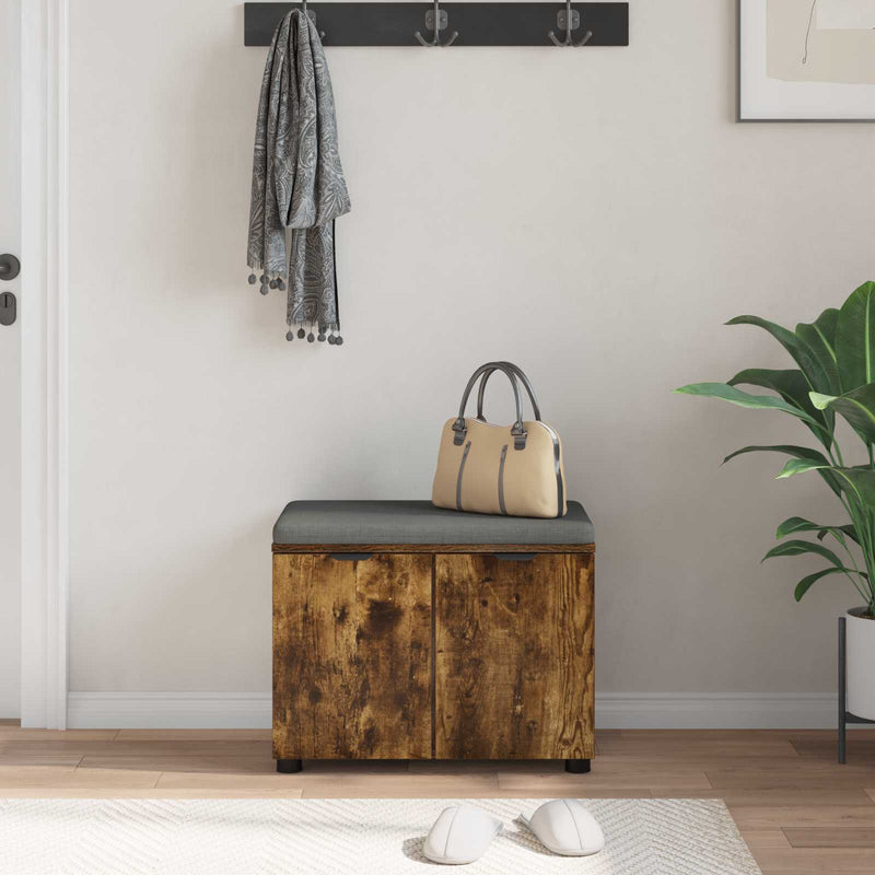 Bancă pentru hol cu pernă cu raft Stejar Afumat 60 x 38 x 46 cm