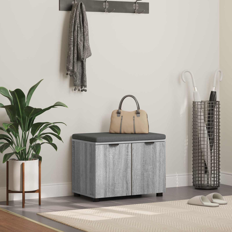 Bancă pentru hol cu pernă cu raft Sonoma gri 60 x 38 x 46 cm