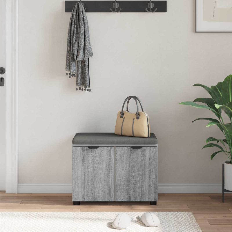 Bancă pentru hol cu pernă cu raft Sonoma gri 60 x 38 x 46 cm