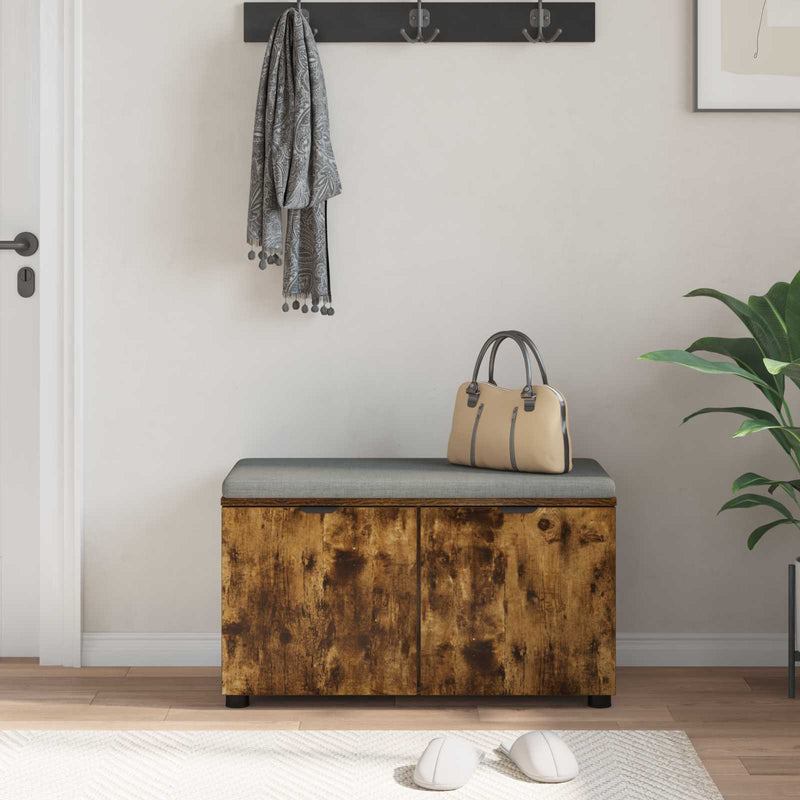 Bancă pentru hol cu pernă cu raft Stejar Afumat 80 x 38 x 46 cm
