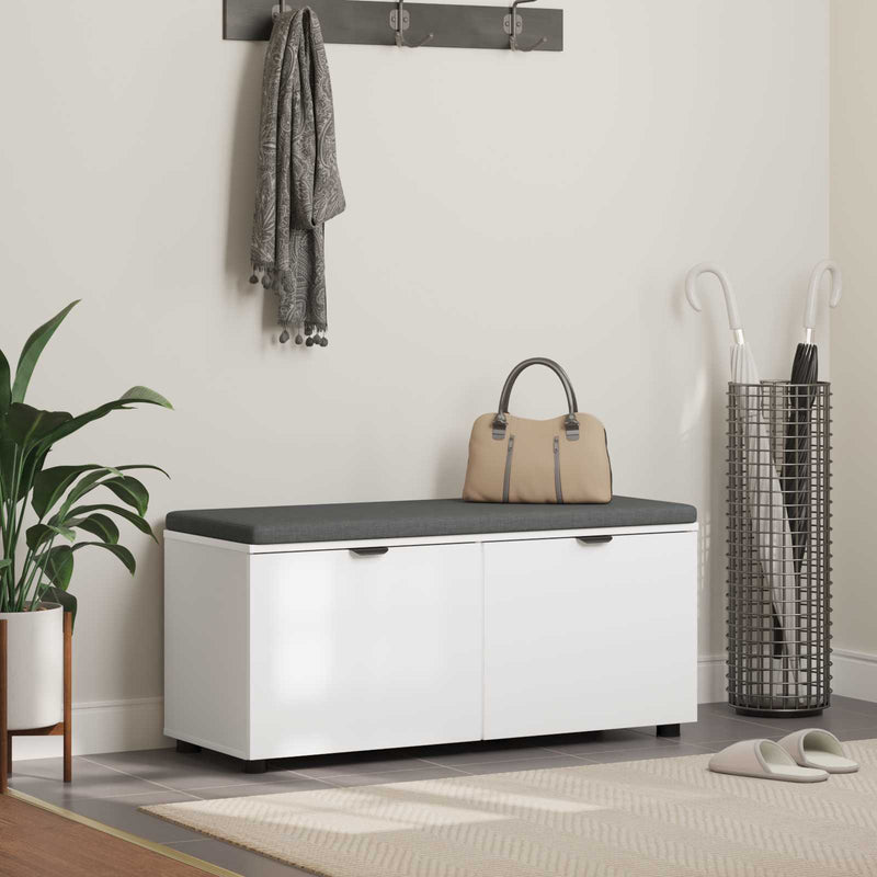 Bancă pentru hol cu pernă cu raft cu ușă Alb 100 x 38 x 46 cm