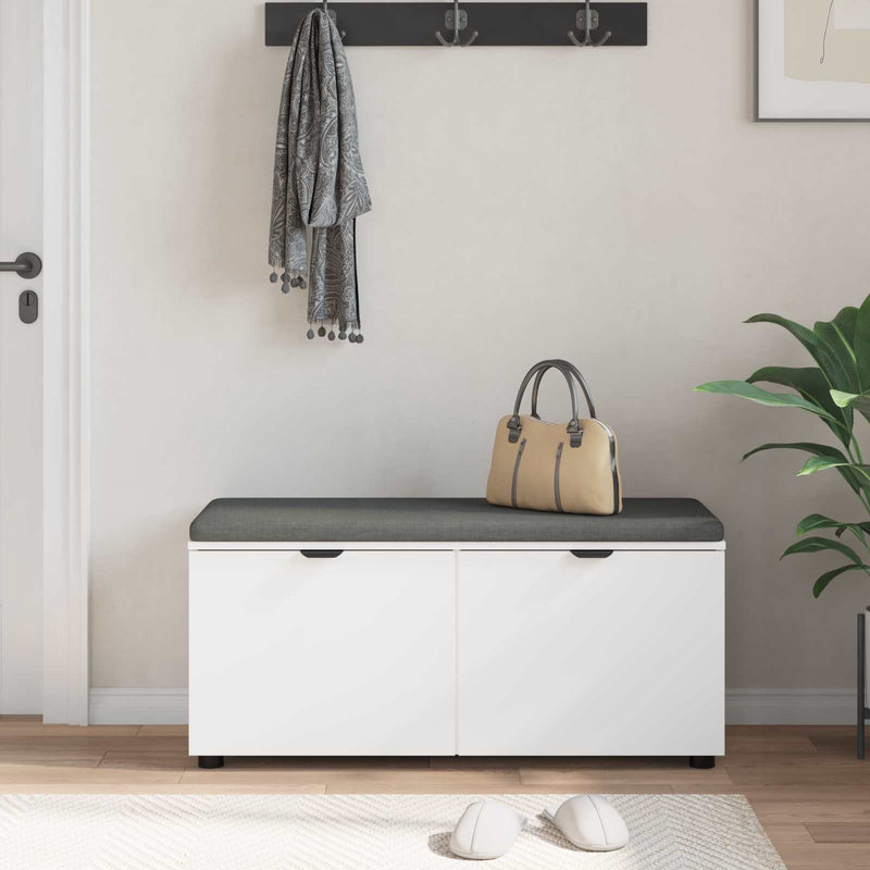 Bancă pentru hol cu pernă cu raft cu ușă Alb 100 x 38 x 46 cm