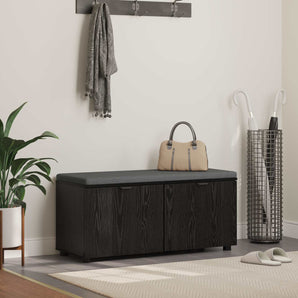 Bancă pentru hol cu pernă cu raft Stejar Negru 100 x 38 x 46 cm