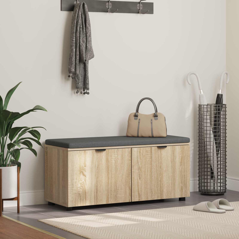 Bancă pentru hol cu pernă cu ușă Stejar Sonoma 100 x 38 x 46 cm