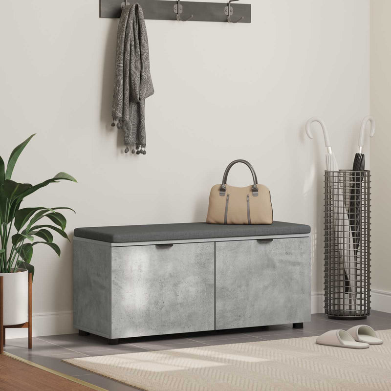 Bancă pentru hol cu pernă cu raft Gri Beton 100 x 38 x 46 cm