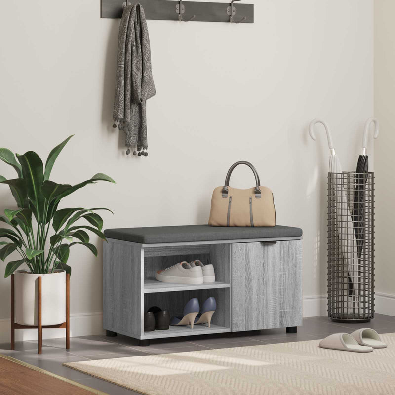 Bancă pentru hol cu pernă cu raft Sonoma gri 80 x 38 x 46 cm