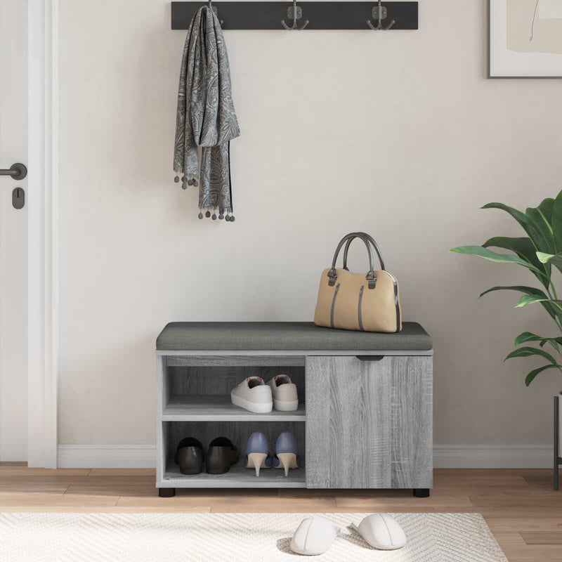 Bancă pentru hol cu pernă cu raft Sonoma gri 80 x 38 x 46 cm