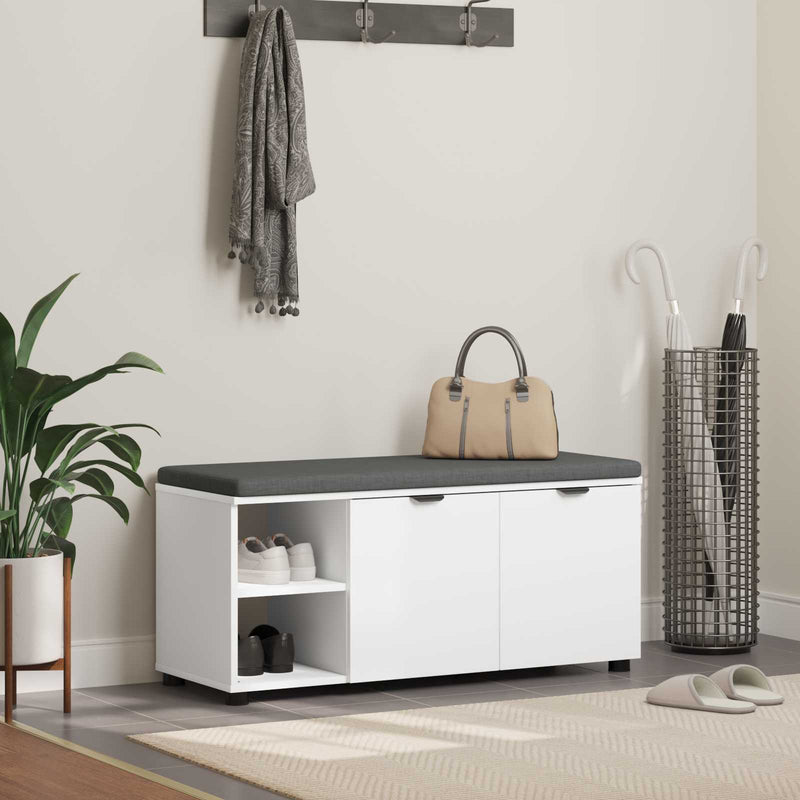 Bancă pentru hol cu pernă cu raft cu ușă Alb 100 x 38 x 46 cm