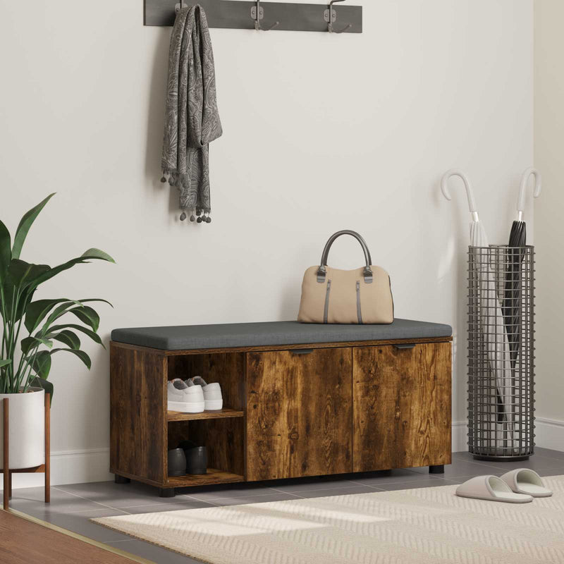 Bancă pentru hol cu pernă cu ușă Stejar Afumat 100 x 38 x 46 cm