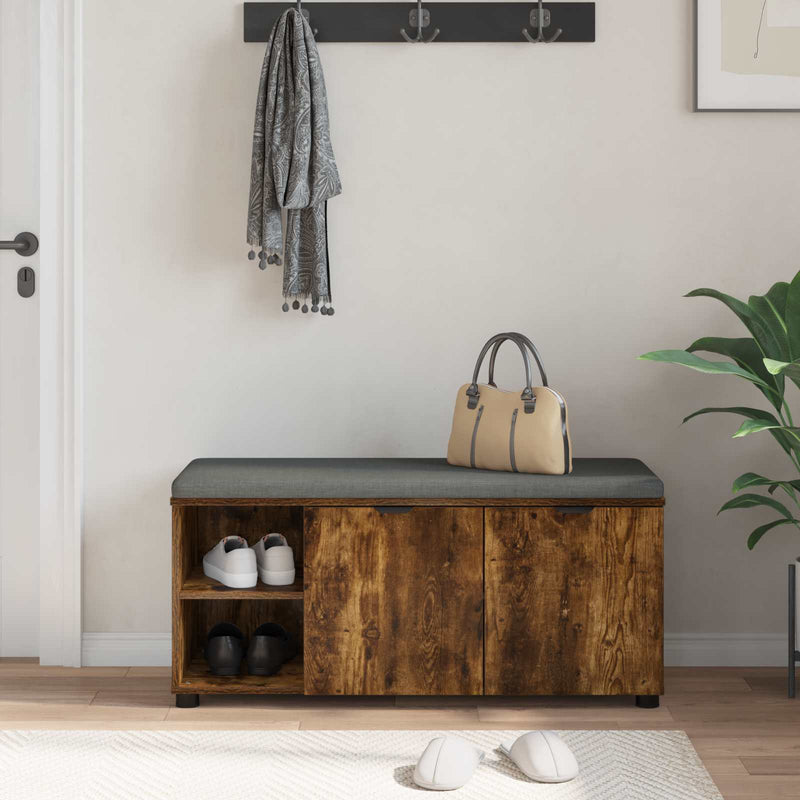 Bancă pentru hol cu pernă cu ușă Stejar Afumat 100 x 38 x 46 cm