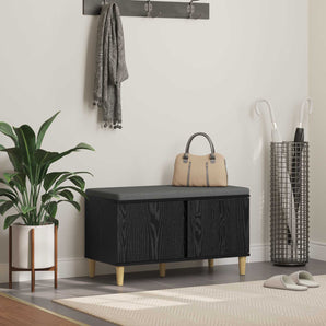 Bancă pentru hol cu pernă cu ușă Stejar Negru 80 x 38 x 46 cm