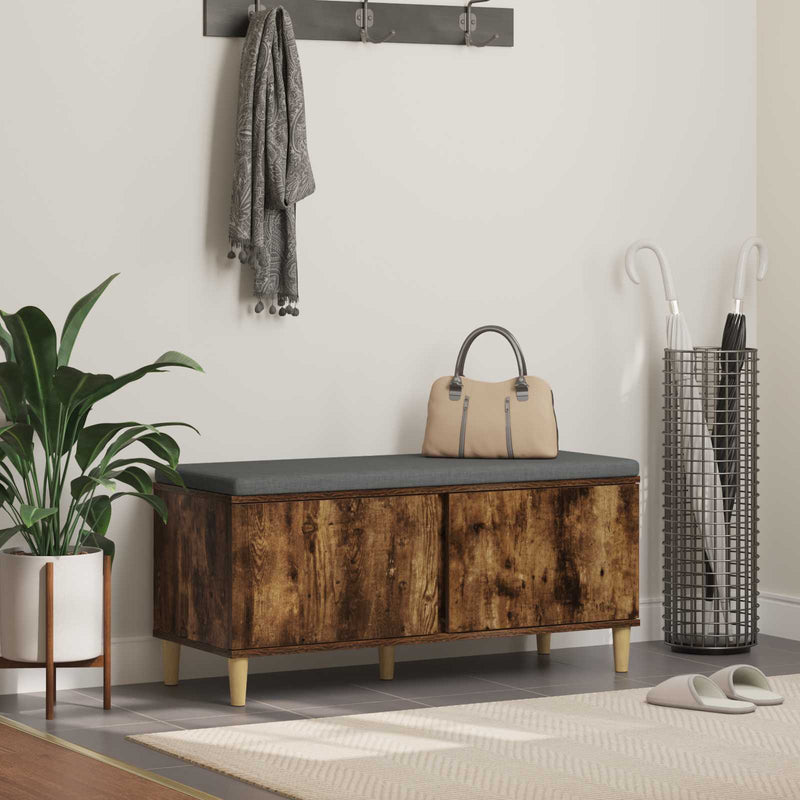 Bancă pentru hol cu pernă cu ușă Stejar Afumat 100 x 38 x 46 cm