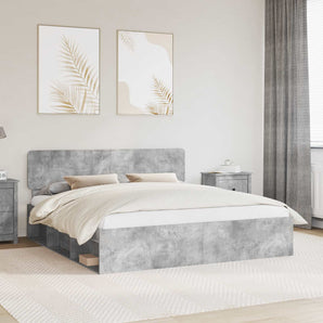 Cadru de pat cu headboard Beton 180 x 200 cm Lemn de pin masiv