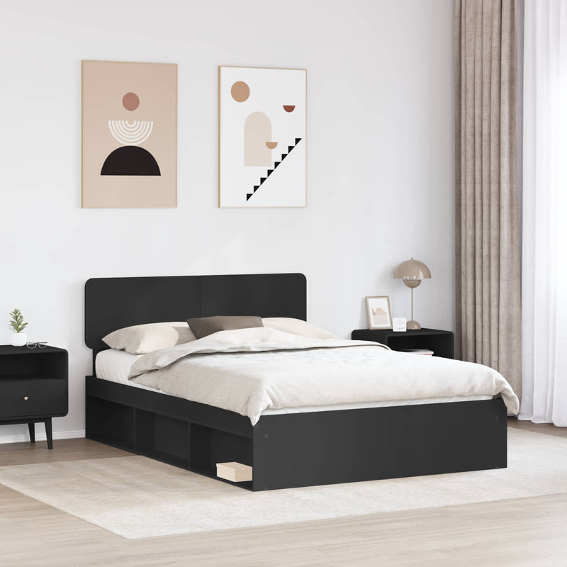 Cadru de pat cu headboard Negru 160 x 200 cm Lemn de pin masiv