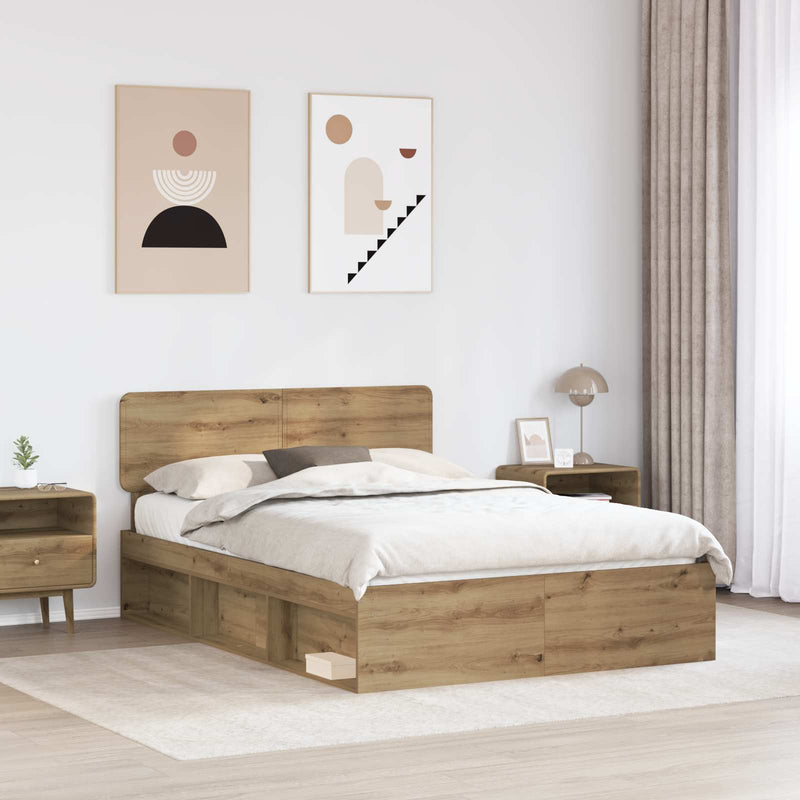 Cadru de pat Stejar artizanal 140 x 190 cm Lemn de pin masiv