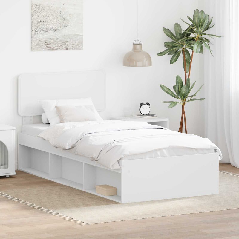 Cadru de pat cu headboard Alb 100 x 200 cm Lemn de pin masiv
