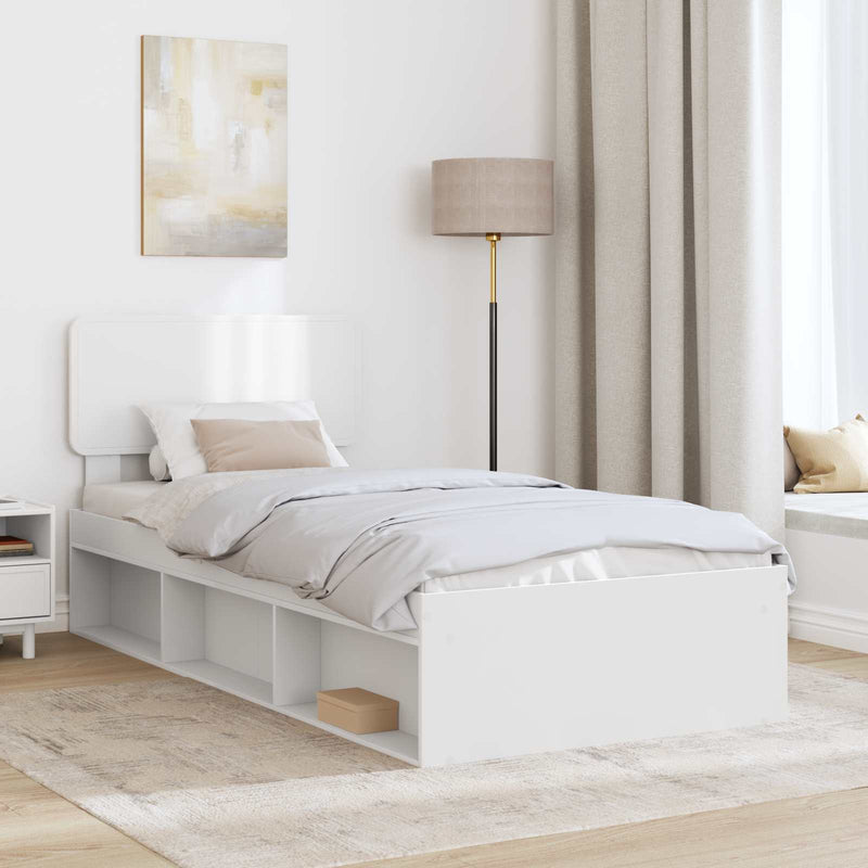 Cadru de pat cu headboard Alb 100 x 200 cm Lemn de pin masiv