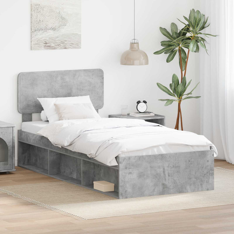 Cadru de pat Gri Concret 100 x 200 cm Lemn de pin masiv