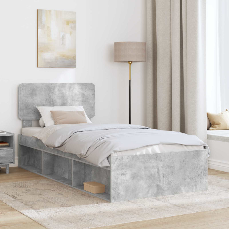 Cadru de pat Gri Concret 100 x 200 cm Lemn de pin masiv