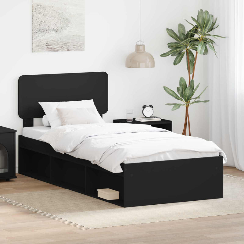 Cadru de pat cu headboard Negru 90 x 190 cm Lemn de pin masiv