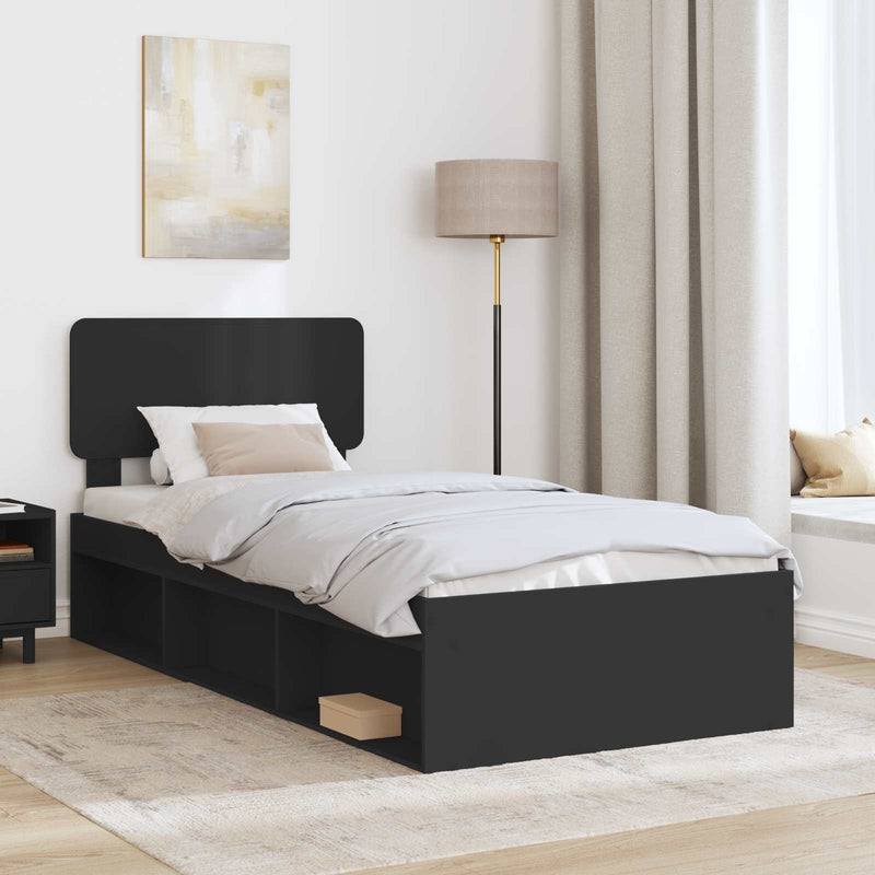 Cadru de pat cu headboard Negru 90 x 190 cm Lemn de pin masiv