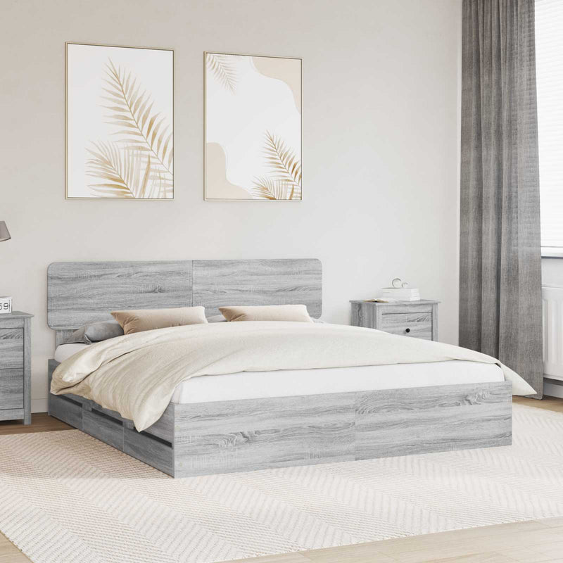 Cadru de pat cu sertar Sonoma gri 200 x 200 cm Lemn prelucrat