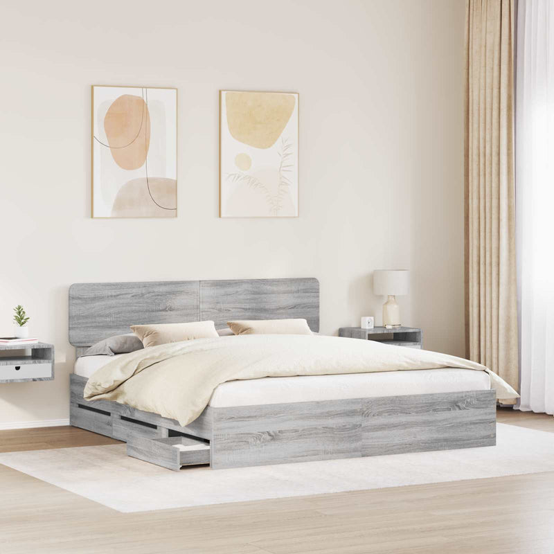 Cadru de pat cu sertar Sonoma gri 200 x 200 cm Lemn prelucrat