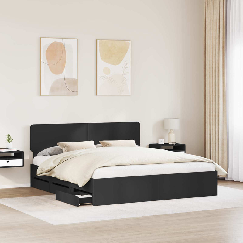 Cadru de pat cu sertar Negru 180 x 200 cm Lemn prelucrat