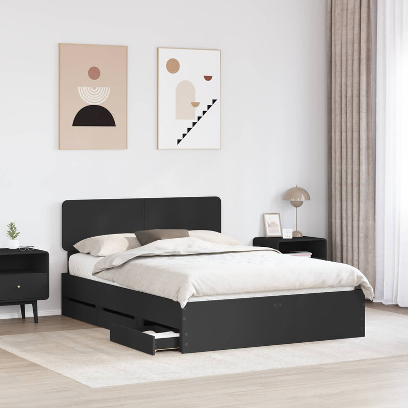 Cadru de pat cu sertar Negru 160 x 200 cm Lemn prelucrat