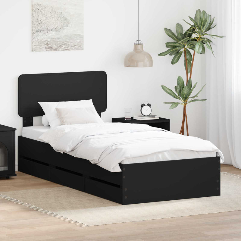 Cadru de pat cu sertar Negru 90 x 200 cm Lemn prelucrat