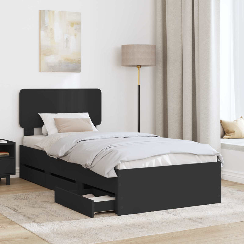 Cadru de pat cu sertar Negru 90 x 200 cm Lemn prelucrat