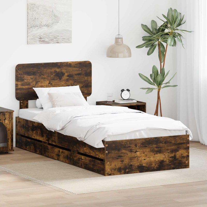 Cadru de pat cu sertar Stejar Afumat 90 x 200 cm Lemn prelucrat