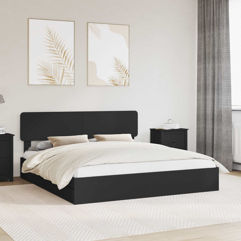 Pat cu storage cu sertar Negru 200 x 200 cm Lemn prelucrat